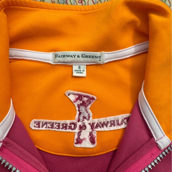 Fairway & Greene Golf Pullover Size S 1/4 Zip Long Sleeve Pink with orange trim - Picture 3 of 8